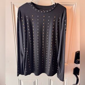 Black Studded Long Sleeve Top